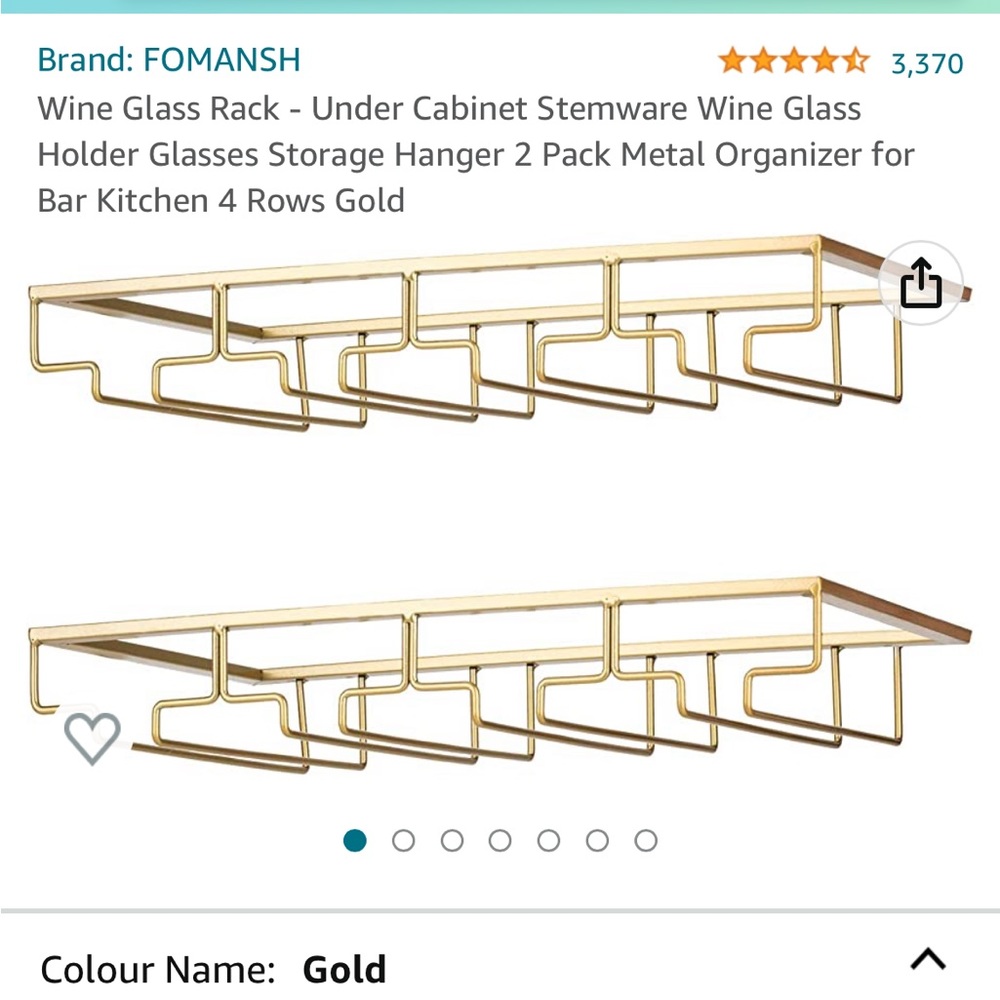 Gold Wine Glass Rack - 2 Under Cupboard Racks
